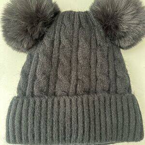 Cozy Gray Knit Pom-Pom Beanie for Kids
